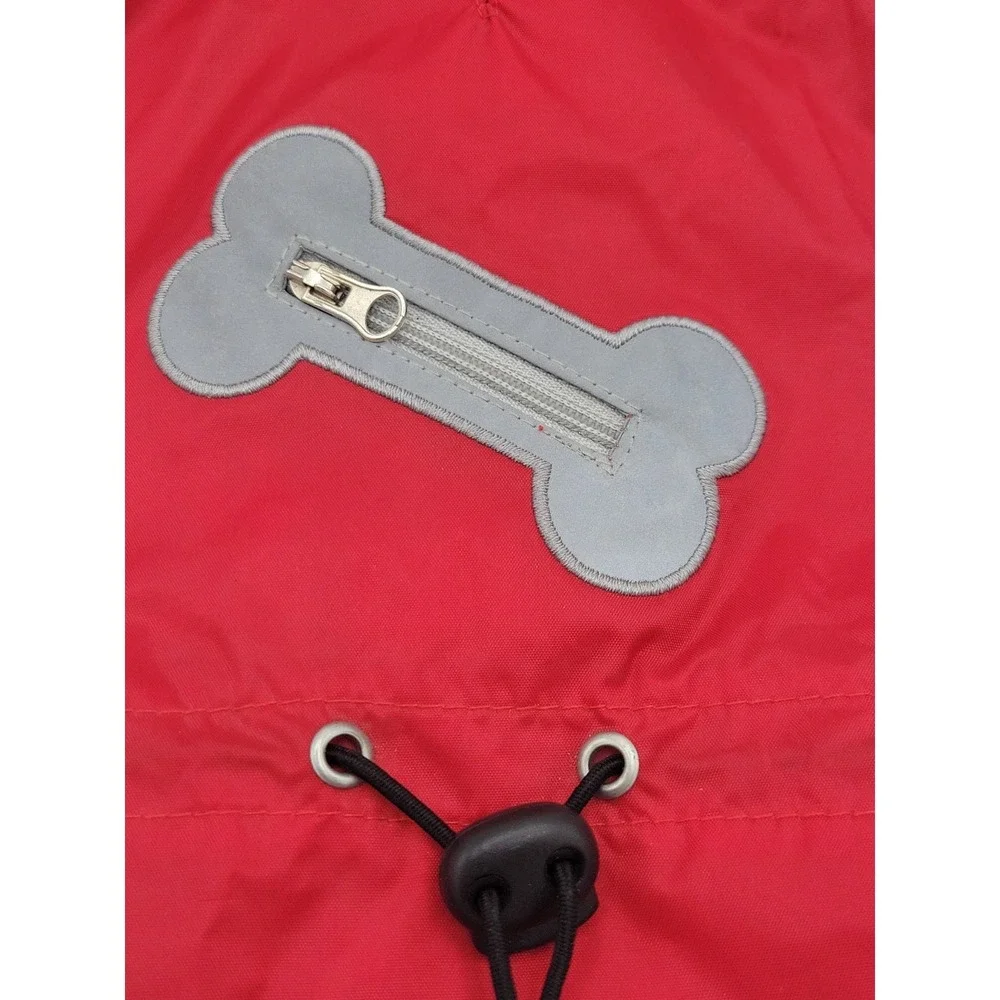 Dog Rain Jacket Nylon Red Hooded Size Small Zipper Pocket Hook & Loop Closure